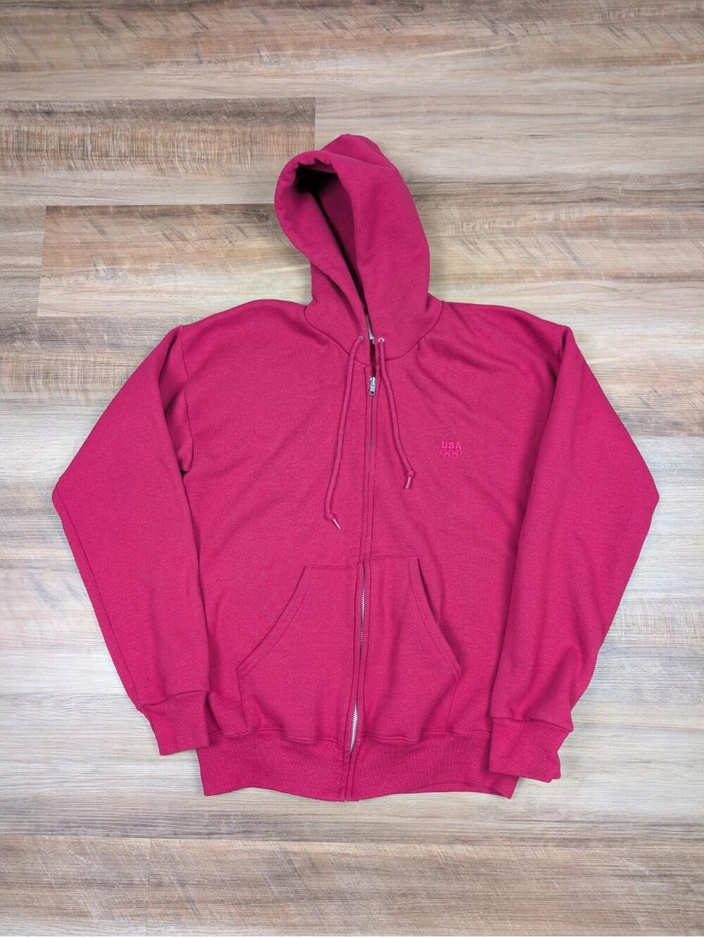 Vintage 90s USA Olympics Full Zip Red/Pink Full Zip Hoodie size Large